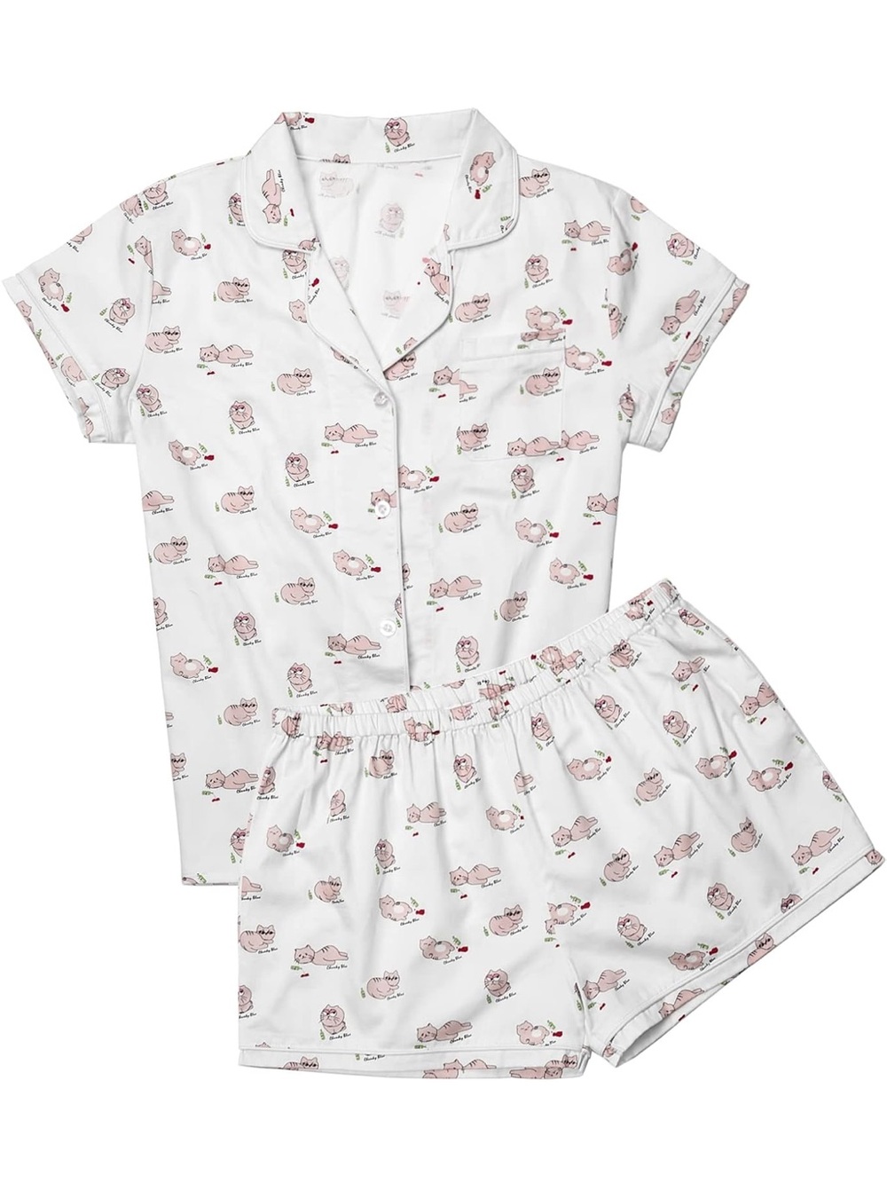 Cat Pajama Shorts Set 100% Cotton